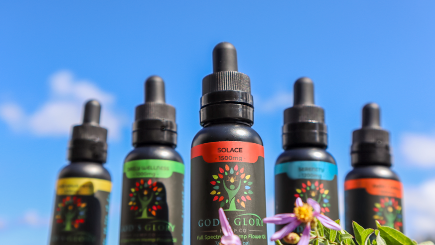 A Group Photo of Our CBD Tincture Products Focusing on Our Solace Formula